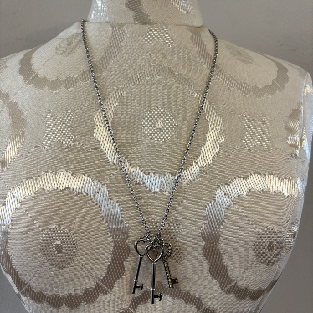 Multi Key Charm Pendant Necklace Silver Tone
